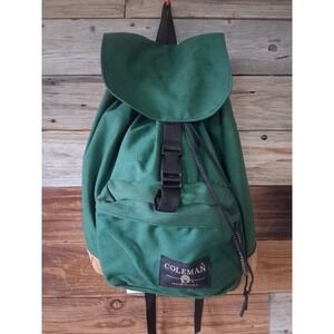 Vintage Coleman Made In USA Single Buckle Backpack Full Leather Bottom EUC 90's